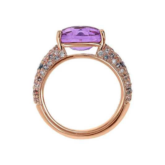 Anillo Bronzallure con amatista de corte mosaico con gema Prisma y pavé de circonitas cúbicas