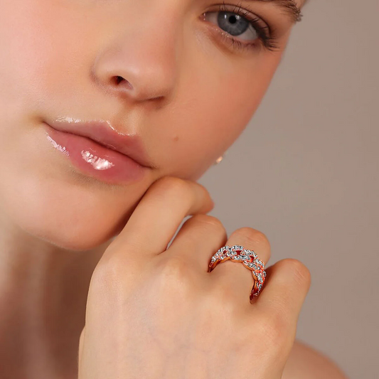 Anello Bronzallure A Fascia Catena Grumetta Squadrata Con Pavé Di Cubic Zirconia