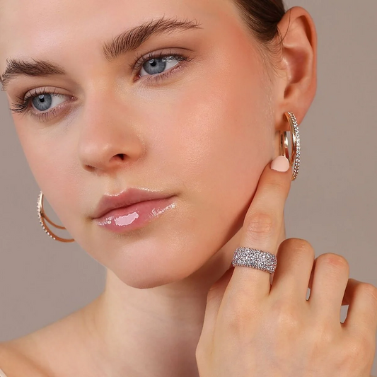 Anello Bronzallure A Fascia Graduato Con Pavé Misto Di Cubic Zirconia