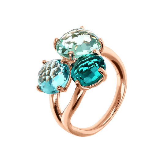 Anello Bronzallure Trilogy Con Prisma Gem Taglio Mosaico Azzurre