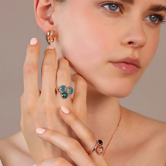 Anello Bronzallure Trilogy Con Prisma Gem Taglio Mosaico Azzurre