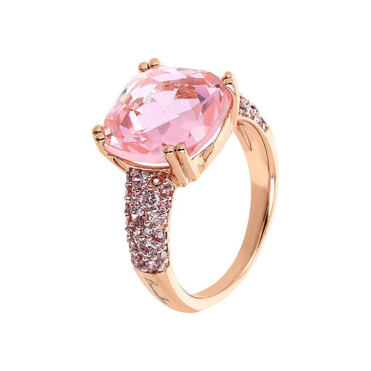 Anello Bronzallure Cocktail Con Prisma Gem Quadrata Rosa E Pavé