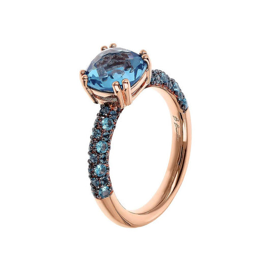 Anello Bronzallure Solitario Con Prisma Gem Quadrata Blu E Pavé
