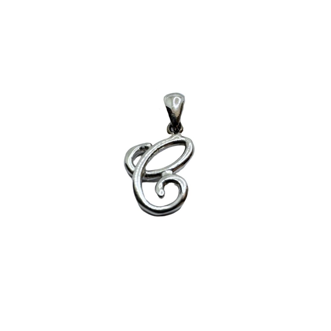 18KT White Gold Pendant Letter C in Italic