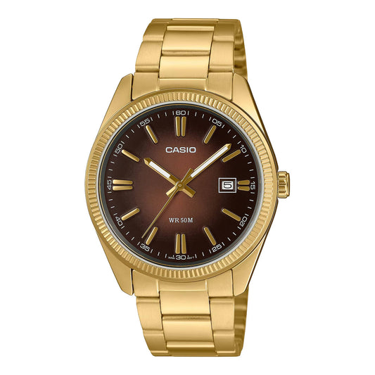 Casio MTP Watch with Gold Case and Bracelet with Brown Dial