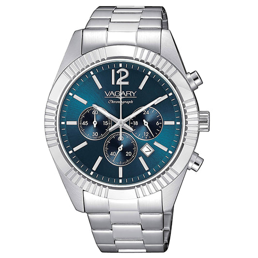 Vagary Timeless Steel Chronograph Watch with Blue Dial