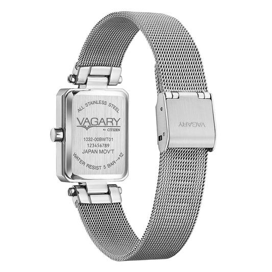 Vagary Women's Watch with Rectangular Case and Green Dial, Milanese Mesh