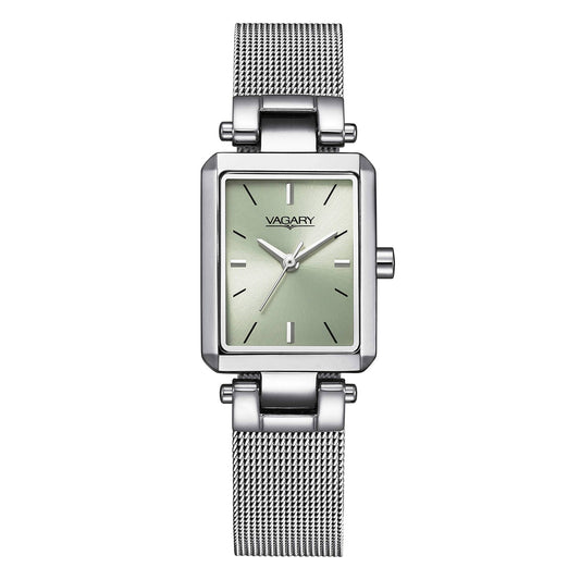 Vagary Women's Watch with Rectangular Case and Green Dial, Milanese Mesh