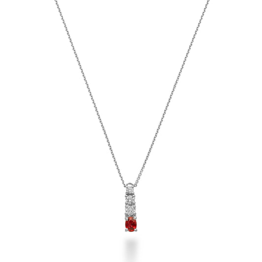 Collana Golay in Oro Bianco con Pendente con Rubino Taglio Ovale ct. 0,23 e Diamanti 0,16