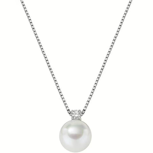 Collar de plata Amén con perla de 8 mm y circonita blanca