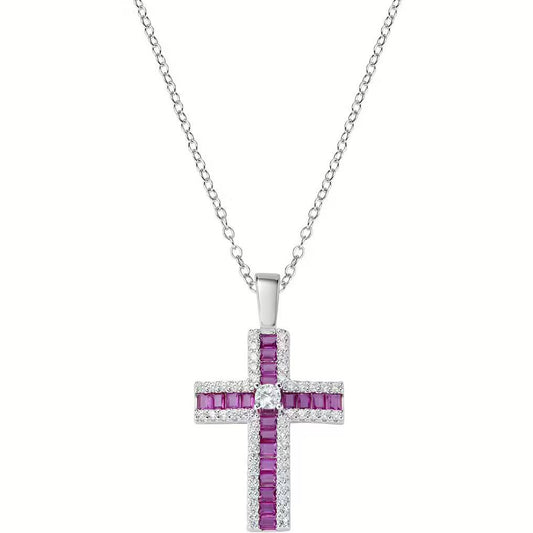 Collar Amén con Cruz de Baguette Roja y Circonitas Blancas