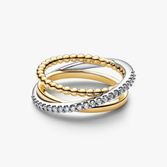 Anello Pandora Tripla Fascia Intrecciata Sfere E Pavé 164826C01