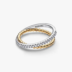 Anello Pandora Fascia Intrecciata Sfere E Pavé 164827C01
