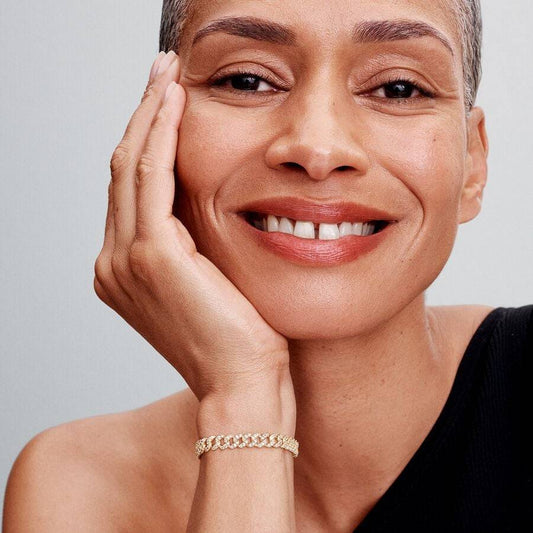 Bracciale Pandora Catena Maglia Cubana Pavè Placcato Oro Giallo