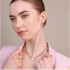 Bronzallure Choker Necklace with Marquise Links and Heart in Cubic Zirconia Pavé