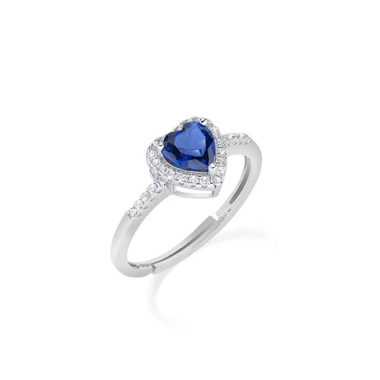 Anello Amen Regolabile Rodio Cuore Dell'Oceano Blu
