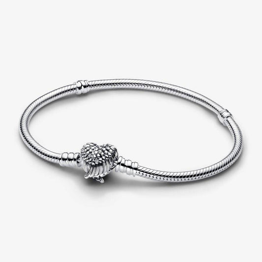 Pulsera Pandora con cierre de corazón y alas de ángel
