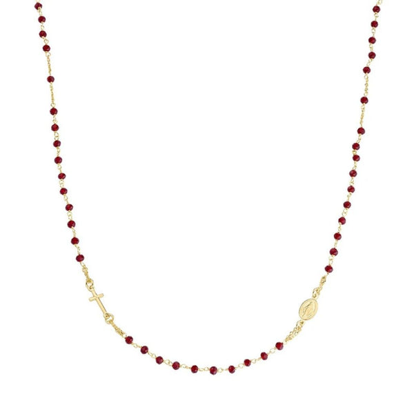 Collana Amen Rosario Girocollo Dorato Con Cristalli Rossi CROGR3