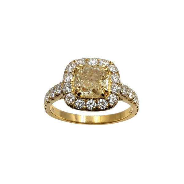 Anello Giorgio Visconti in Oro Giallo con Diamante Fancy Taglio Cuscino e Diamanti Bianchi AG17558