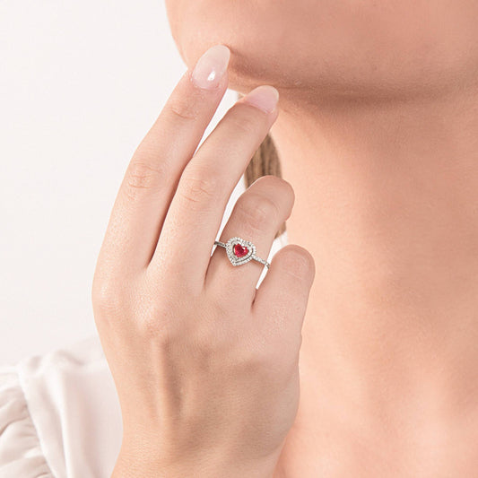 Anello Mirco Visconti con Rubino taglio Cuore e Doppio Contorno di Diamanti