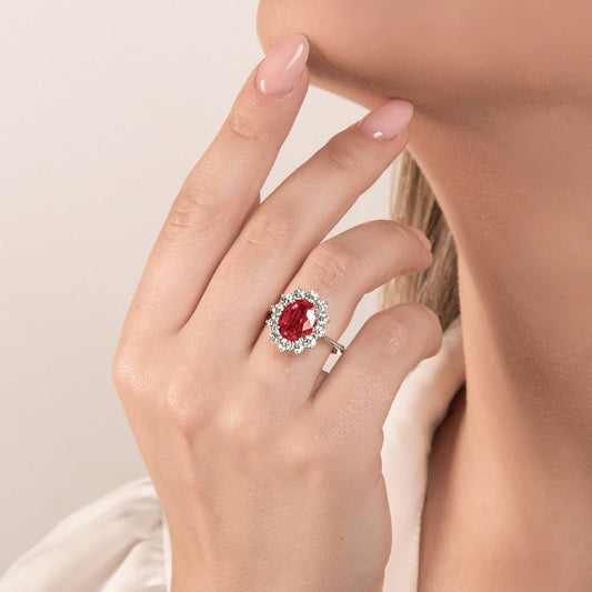 Anillo Mirco Visconti Kate con rubí natural y diamantes de talla brillante