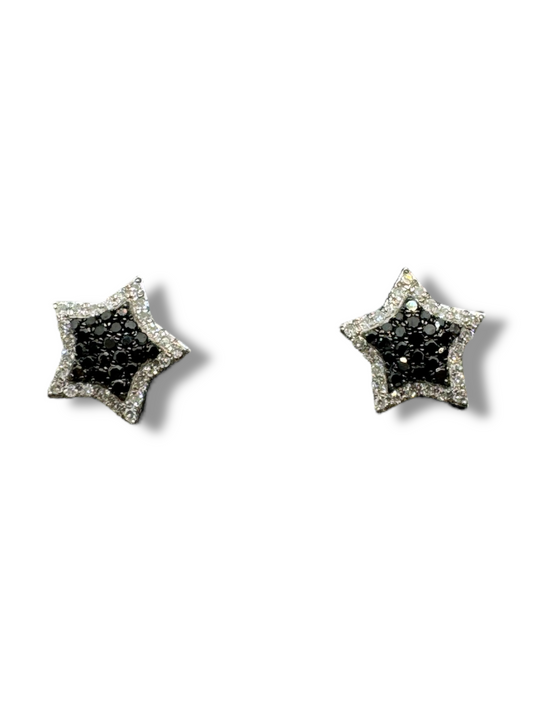 Pendientes de estrella hechos a mano Iannelli con pavé de diamantes blancos y negros