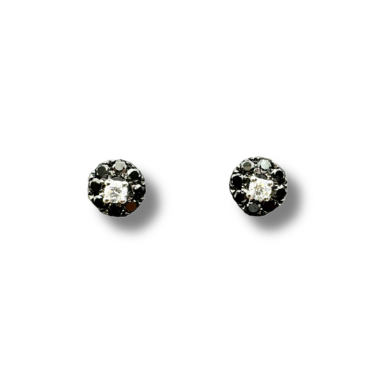 Pendientes Iannelli hechos a mano en oro blanco de 18 quilates con diamantes blancos y negros