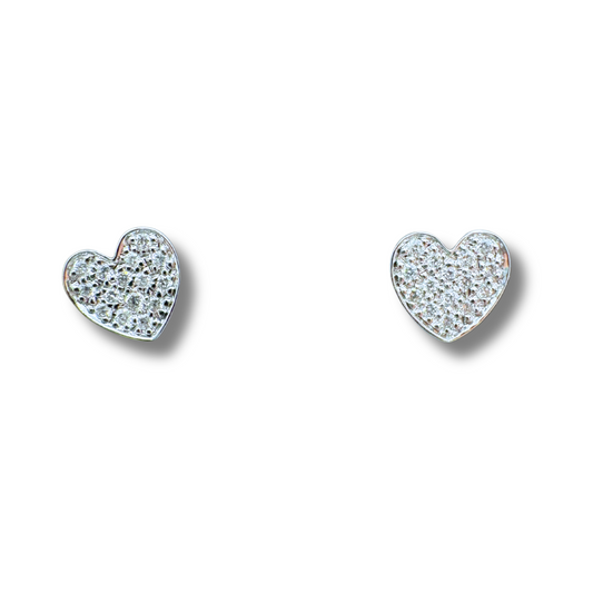 Pendientes de corazón hechos a mano por Iannelli en oro blanco de 18 quilates con diamantes de 0,09 ct.