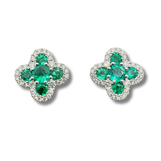 Pendientes Damaso Quadrifogli en oro blanco con esmeraldas y diamantes