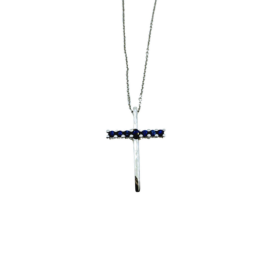 Collana Golay in Oro Bianco con Croce Pendente con Zaffiri Naturali