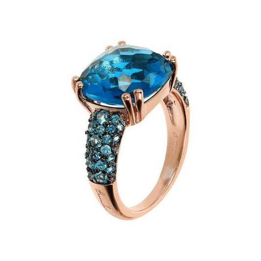 Anello Bronzallure Cocktail Con Prisma Gem Quadrata Blu E Pavé