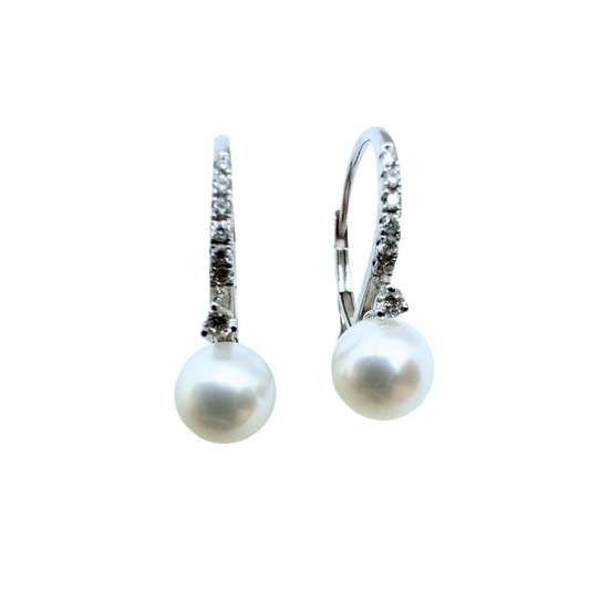 Pendientes Iannelli Monachina elaborados a mano en oro blanco con perla de agua dulce de 6,5/7 mm y diamantes