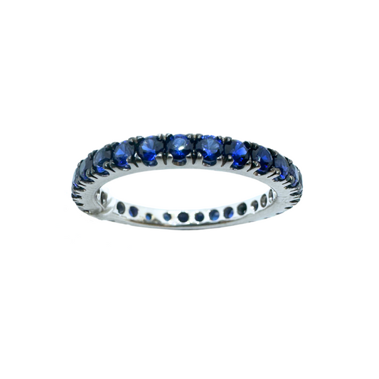 Anello Girodito Iannelli Hand Made in Oro Bianco con Punte Brunite con Zaffiri