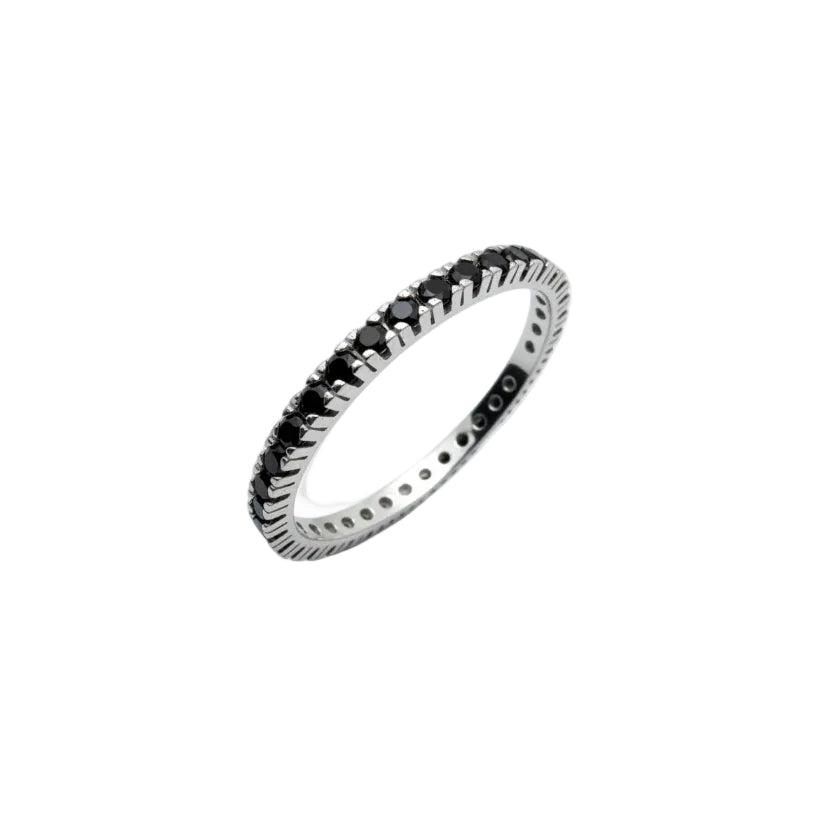 Men's 18KT White Gold Eternity Ring with Black Zircons