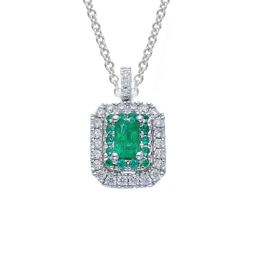 Collana Iannelli Hand Made in Oro Bianco con Pendente con Smeraldi Naturali e Diamanti