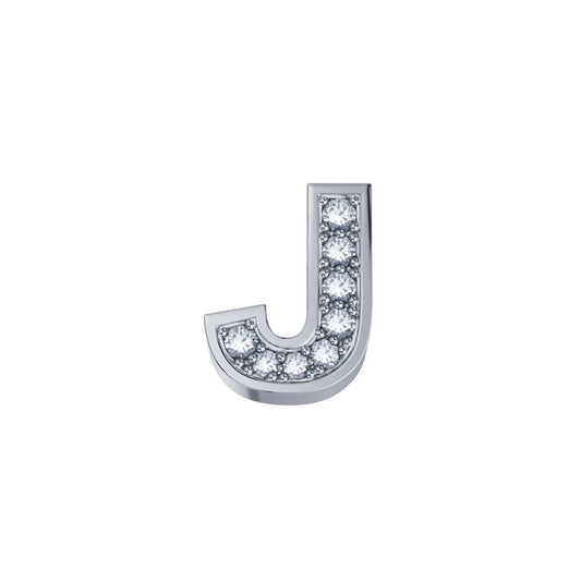 Elements Letter J in White Gold and 0.02 ct Diamonds