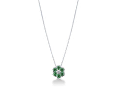 Bibigì White Gold Flower Necklace with Emeralds and Central Diamond