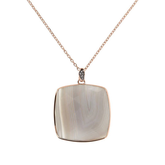 Bronzallure Long Necklace with Square Pendant in Natural Stone and Pavé Clasp