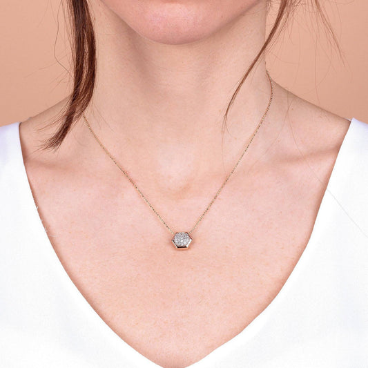 Bronzallure Choker Necklace with Hexagon Pendant and Bright Zircons