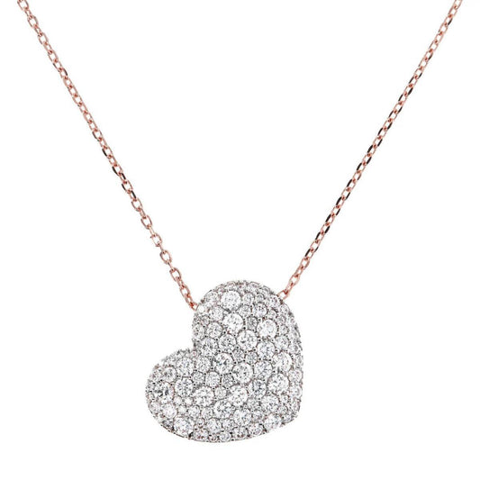 Bronzallure Long Necklace with Heart Pendant and White Zircons