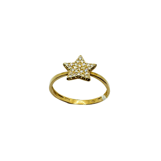 Anello con Stella in Oro Giallo 18 KT con Pavé di Zirconi