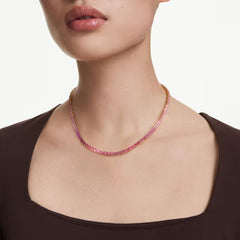 Swarovski Tennis Matrix Necklace Pink Yellow Gold Plated 5751762