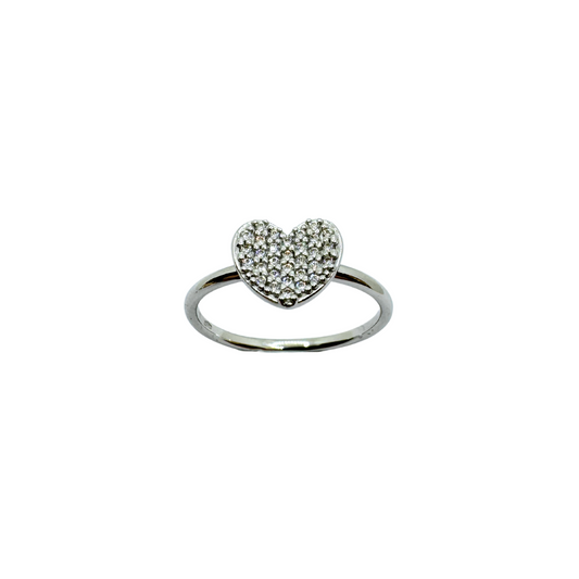 Anello Cuore in Oro Bianco 18 KT con Pavé di Zirconi