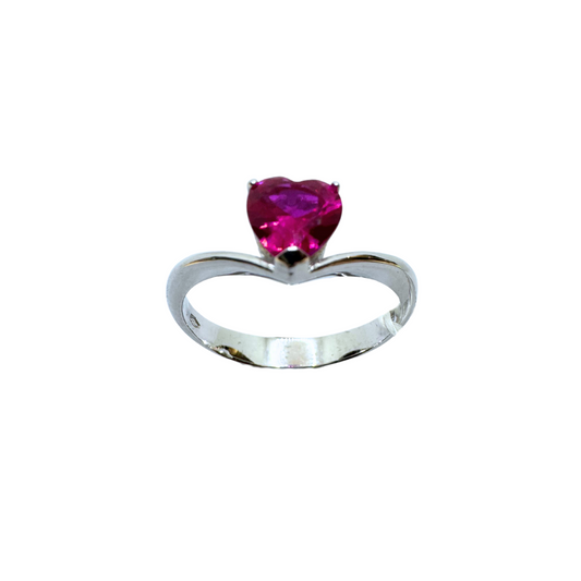 Anello in Oro Bianco 18 KT con Zircone Cuore Rosso