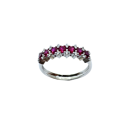 18KT White Gold Eternity Ring with Red and White Zircons