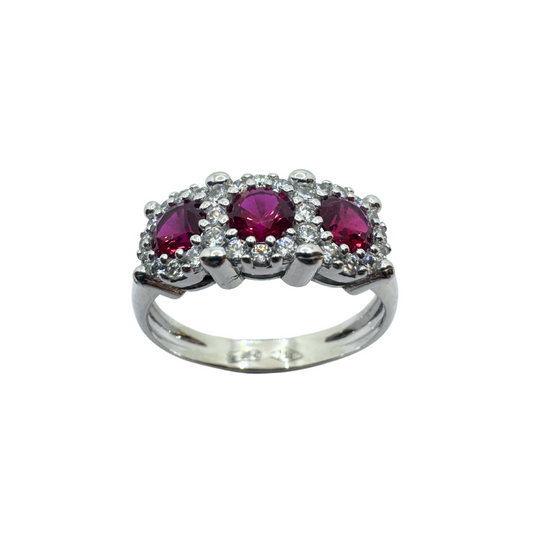 Anello in Oro Bianco 18 KT gr. 3,8 con Zirconi Bianchi e Rossi