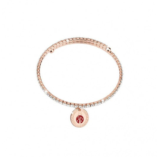 Rebecca My World Tennis Bracelet in Rose Gold and White Stones with a Ladybug Pendant