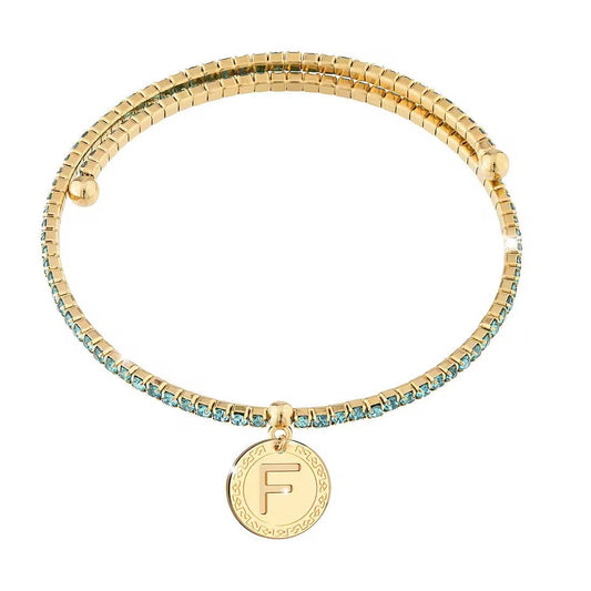 Bracciale Rebecca My World Tennis Dorato e Pietre Azzurre con Pendente F