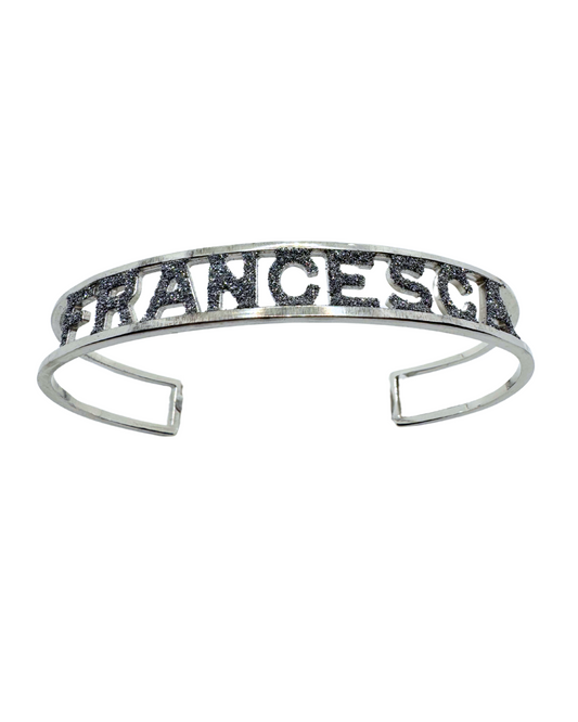 Rebecca Jolie Bracelet with Francesca Name in Silver and Diamond Dust