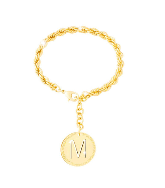 Rebecca MyWorld Gold Rope Bracelet with Initial M